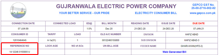 GEPCO Bill Reference